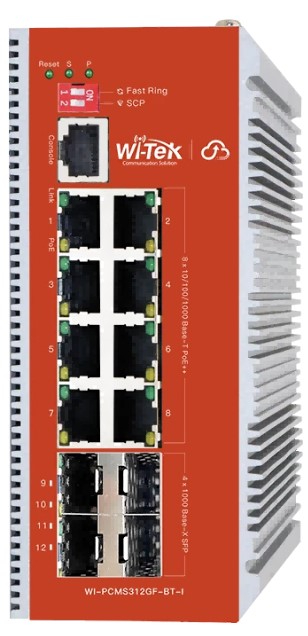 

Коммутатор управляемый Wi-Tek WI-PCMS312GF-BT-I v2 промышленный L2+, PoE 460Вт, 8GE+4SFP, WI-PCMS312GF-BT-I v2