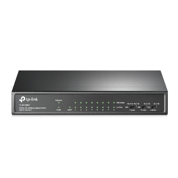 

Коммутатор TP-LINK TL-SF1009P 9x10/100 Мбит/с (порты 1–8 с поддержкой 802.3af/at PoE+, PoE бюджет 65Вт), TL-SF1009P