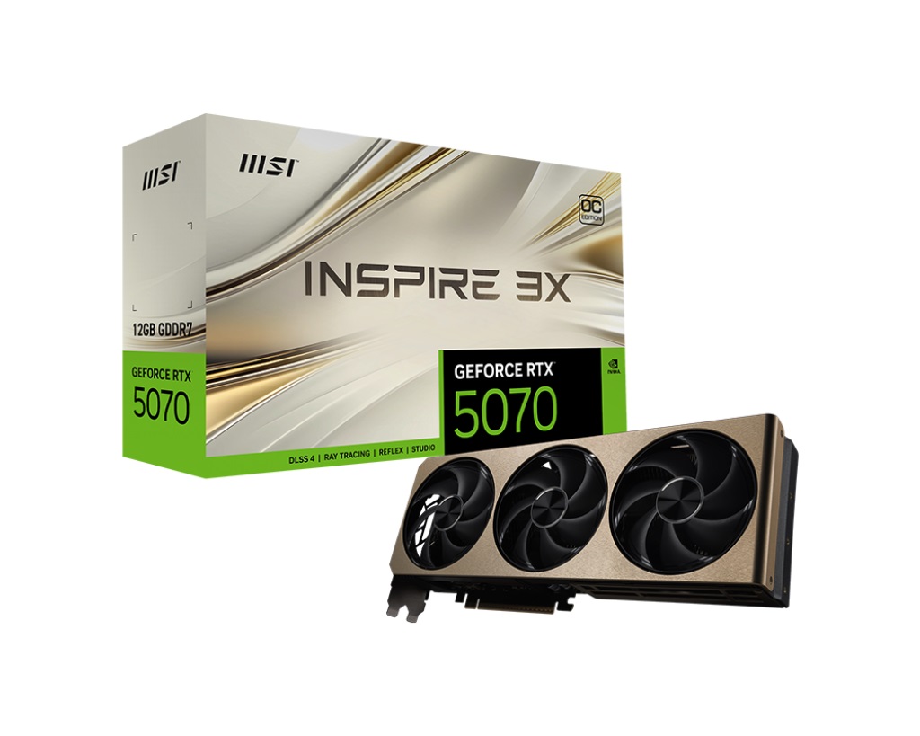 

Видеокарта PCI-E MSI GeForce RTX 5070 INSPIRE 3X OC (RTX 5070 12G INSPIRE 3X OC) 12GB GDDR7 192bit 2557/28000MHz HDMI 3*DP, GeForce RTX 5070 INSPIRE 3X OC (RTX 5070 12G INSPIRE 3X OC)