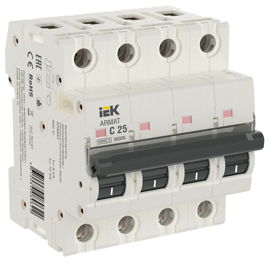 

Автоматический выключатель IEK AR-M06N-4-C025 ARMAT M06N 4P C 25А, AR-M06N-4-C025