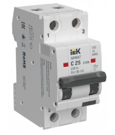 Изображение товара Автомат IEK AR-B10N-2-C025A030 - автомат защиты электросети 10A
