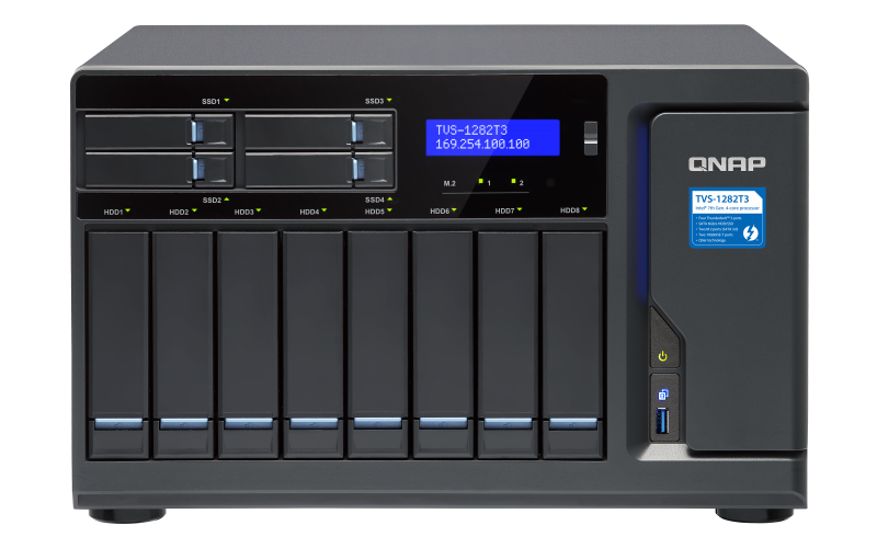 

Сетевой RAID-накопитель QNAP TVS-1282T3-i7-64G NAS 8 tray 3,5", 4 tray 2,5", 2 x M.2 slots, 3 HDMI, 2 x 10 GbE BASE-T, 4 x ports Thunderbolt 3. 4-cor, TVS-1282T3-i7-64G