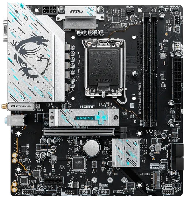 

Материнская плата mATX MSI B760M GAMING WIFI B760 (LGA1700, B760, 2*DDR5, PCIe, 2*M.2, WiFi, BT, 6*USB 3.2, 6*USB 2.0, 4*SATA, VGA, DP, HDMI), B760M GAMING WIFI B760