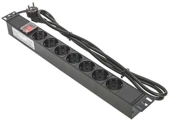 

Блок розеток 19", 7 розеток EKF TRC-HPD-LS-16A-7SH-2MSH PDU TERACOM 1U 16А/250В Schuko с выключат. шнур 2 м 3x1,5 мм2 вилка Schuko корпус пластик черн, TRC-HPD-LS-16A-7SH-2MSH