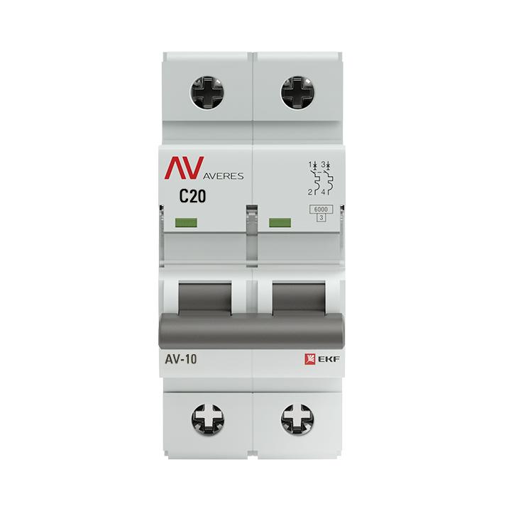 

Автоматический выключатель EKF mcb10-2-20C-av AV-10 2P 20A (C) 10kA AVERES, mcb10-2-20C-av