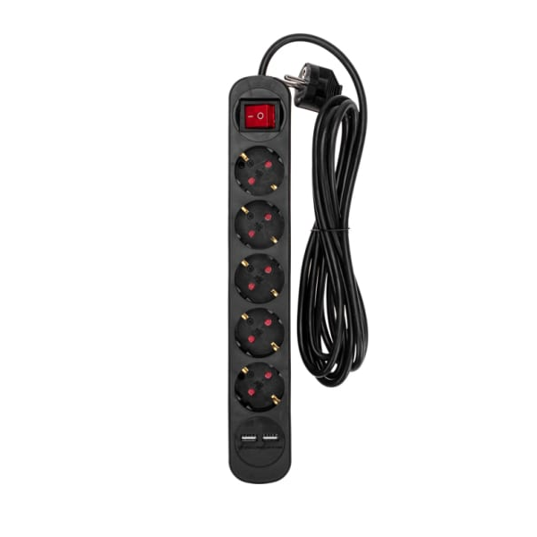 

Удлинитель Rexant 13-4041 STANDARD 5 гнезд, 3м, 3х1,0мм2, с/з, с выключателем, 2 USB, черный, 13-4041