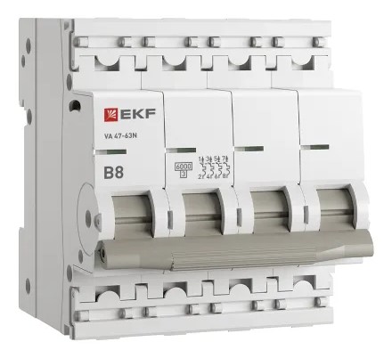

Автоматический выключатель EKF M636408B 4P 8А (B) 6кА ВА 47-63N PROxima, M636408B