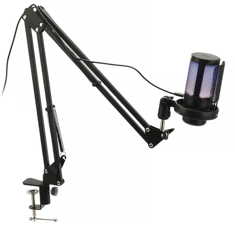Микрофон Gembird M-02N конденсаторный, подсветка RGB, шумоподавление,микрофонная стойка (пантограф),черный