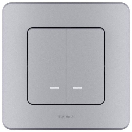 

Выключатель Legrand 673632 Inspiria алюминий двухклавишный с подсветкой/индикацией 10 AX - 250 В, 673632
