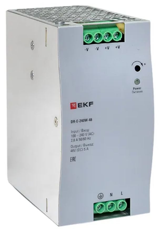 

Блок питания EKF DR-E-240W-48 на дин рейку 240 Вт, 220 В AC /48 В DC, DR-E-240W-48