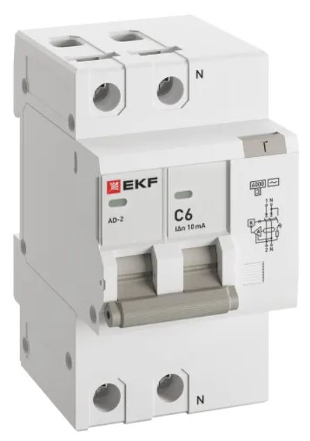 

Автомат дифференциальный EKF DA2-6-06-10-pro АД-2 2Р 6А характеристика C 10мА тип АС электронный 6кА PROXIMA, DA2-6-06-10-pro