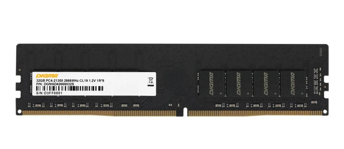 

Модуль памяти DDR4 32GB Digma DGMAD42666032S PC4-21300 2666MHz CL19 1.2В single rank Ret RTL, DGMAD42666032S