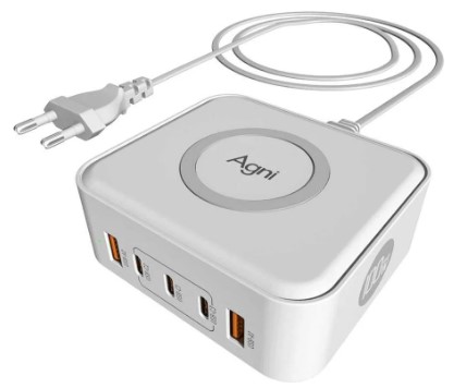 

Зарядное устройство AGNI TP-CA02-E-GaN-white 5А, 15Вт, 220-250В, 1,5 м, 2x0,5mm2, 3*USB, Type-C, беспроводная зарядка, белый, TP-CA02-E-GaN-white