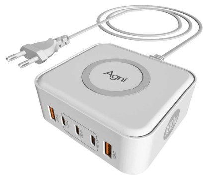 Изображение товара Зарядное устройство AGNI TP-CA02-E-GaN-white с беспроводной зарядкой и несколькими портами