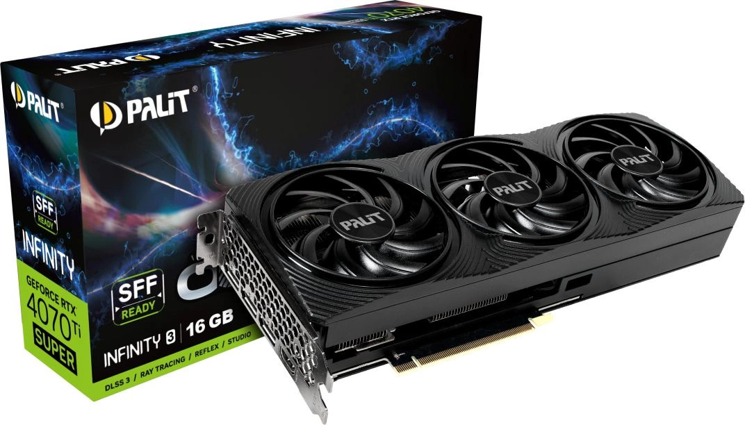 

Видеокарта PCI-E Palit GeForce RTX 4070 Ti SUPER INFINITY 3 OC (NED47TSS19T2-1043S) 16GB GDDR6X 256bit 5nm 2340/21000MHz 3*DP/HDMI RTL, GeForce RTX 4070 Ti SUPER INFINITY 3 OC (NED47TSS19T2-1043S)