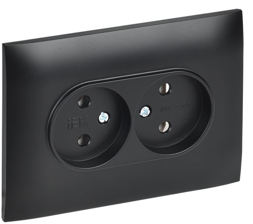 

Розетка двухместная без заземления в сборе IEK SK-R20-10-K02-F SKANDY без защитных шторок 10А SK-R10Bl черная, SK-R20-10-K02-F