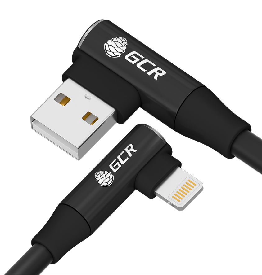 

Кабель интерфейсный Greenconnect GCR-53916 PREMIUM 0.3m Lightning угловой для PowerBank, MFI, силикон черный, AL case черный, GCR-53916