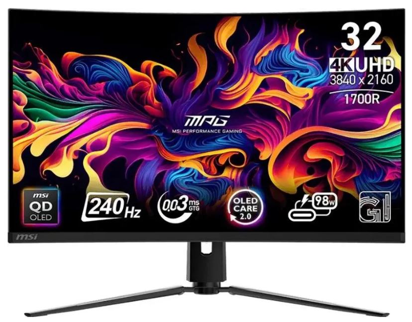 

Монитор 31,5" MSI MPG 321CURX 9S6-3DD64T-003 3840X2160 LED, 16:9, QD-OLED, 250cd, 1,5M:1, 178/178, DP, HDMI, 240Hz, curved 1700R, HAS, pivot, VESA, bl, MPG 321CURX