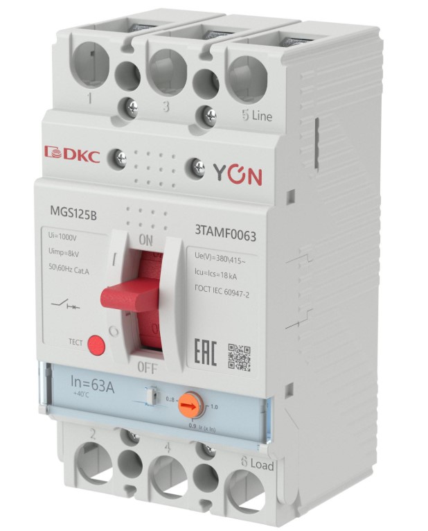 

Автоматический выключатель DKC MGS125B-3TAMF0063 YON MGS125 3P 50,4-63A 18kA, MGS125B-3TAMF0063