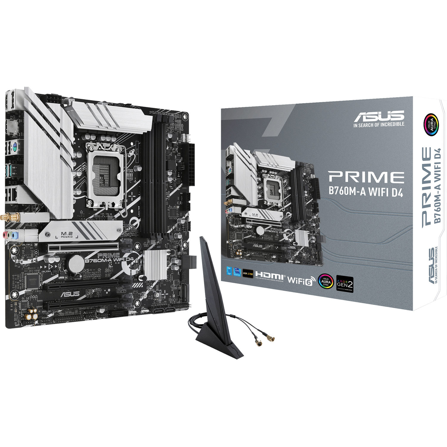 

Материнская плата mATX ASUS PRIME B760M-A WIFI D4 (LGA1700, B760, 4*DDR4(4800), 4*SATA RAID, M.2, 3*PCIe, 4*USB 2.0, 2*USB 3.2, BT/WiFi, 2*HDMI/DP, au, PRIME B760M-A WIFI D4