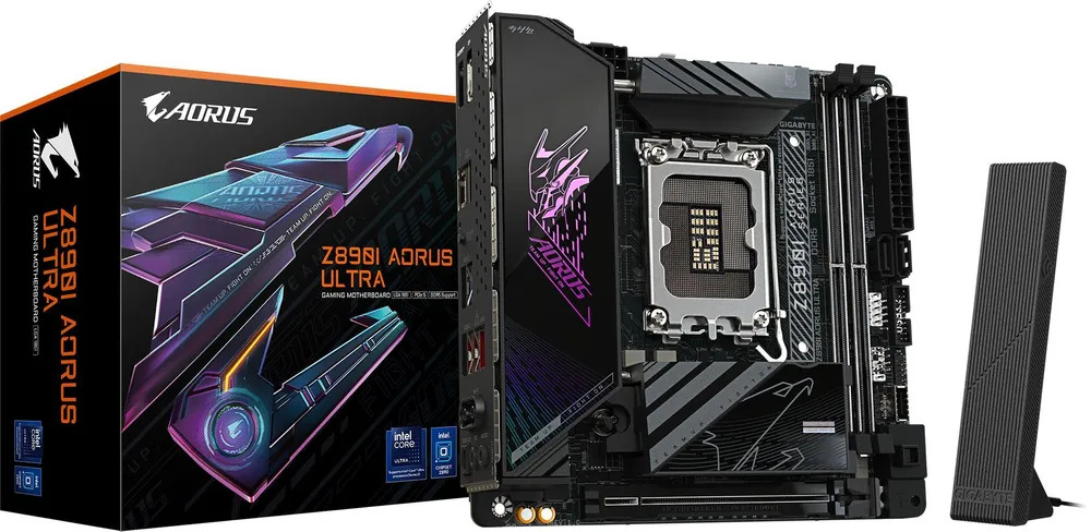 

Материнская плата mini-ITX GIGABYTE Z890I AORUS ULTRA (LGA1851, Z890, 2*DDR5 (8800), 2*SATA 6G RAID, 2*M.2, PCI-E, 2.5Glan, WiFi, BT, 5*USB 3.2, HDMI,, Z890I AORUS ULTRA