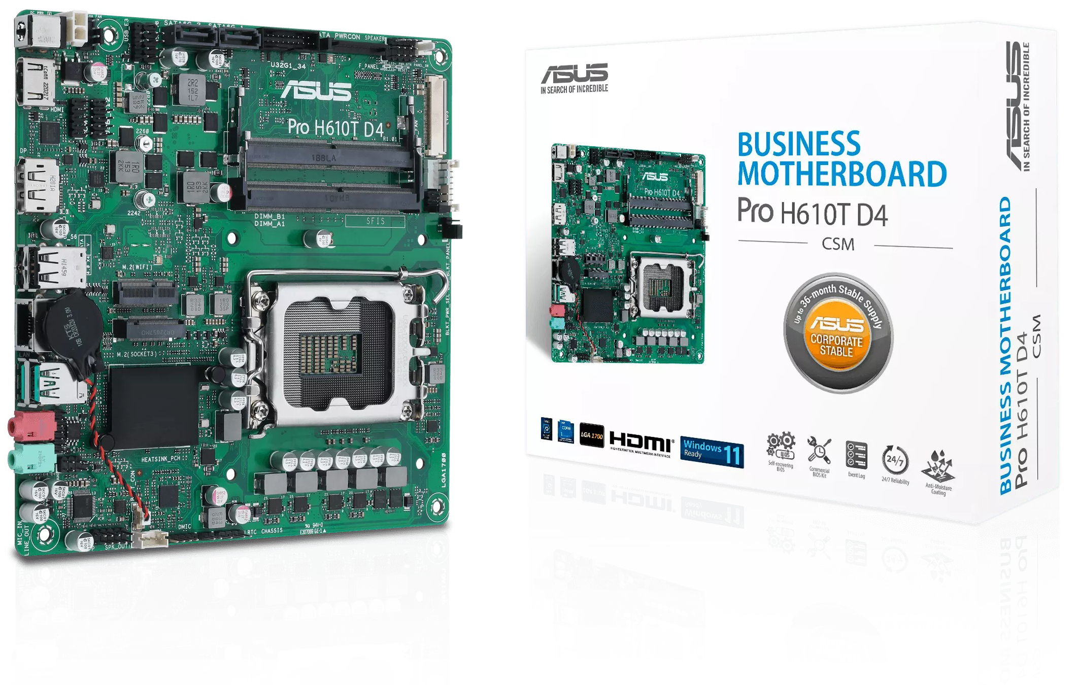 

Материнская плата D4-CSM ASUS PRO H610T D4-CSM, LGA1700, B610, 2*DDR4, DP,HDMI, SATA 6.0, M.2, USB 3.2*2, USB 2.0*2, mITX; 90MB1AM0-M0EAYC