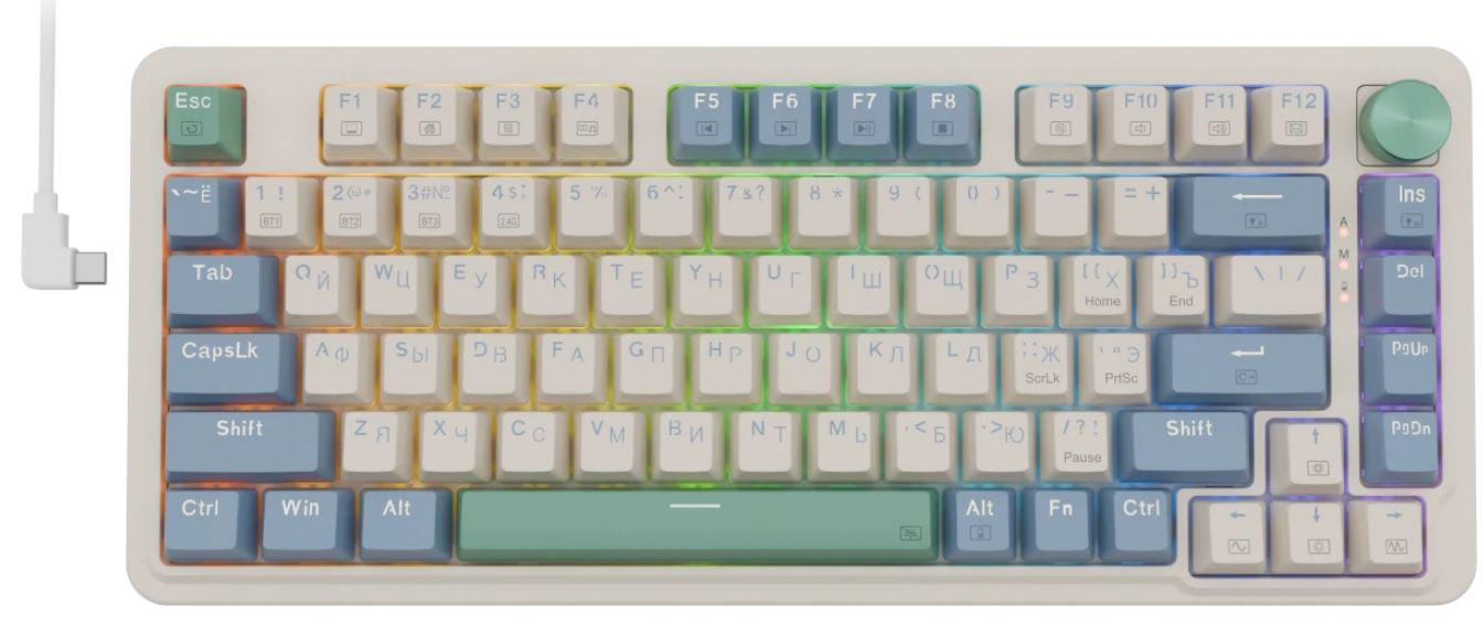 

Клавиатура беспроводная Redragon Ucal Pro 72087 RU,RGB, BT+2.4, бежевый-фиолетовый/зеленый (1/10), Ucal Pro