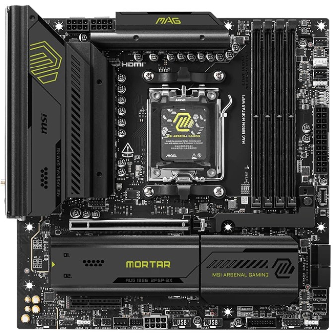 

Материнская плата mATX MSI MAG B850M MORTAR WIFI (AM5, AMD B850, 4*DDR5 (8200), PCIe, 3*M.2, 4*SATA, WiFi, BT, 8*USB 3.2), MAG B850M MORTAR WIFI