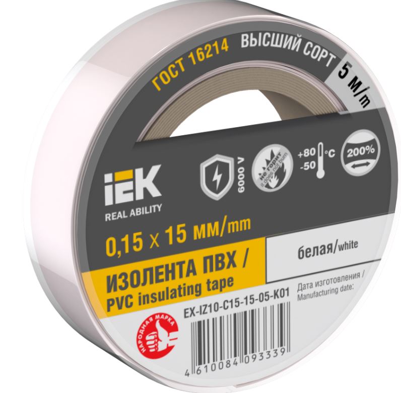 

Изолента IEK EX-IZ10-C15-15-05-K01 MIXTAPE 7 0,15х15мм белая 5м, EX-IZ10-C15-15-05-K01