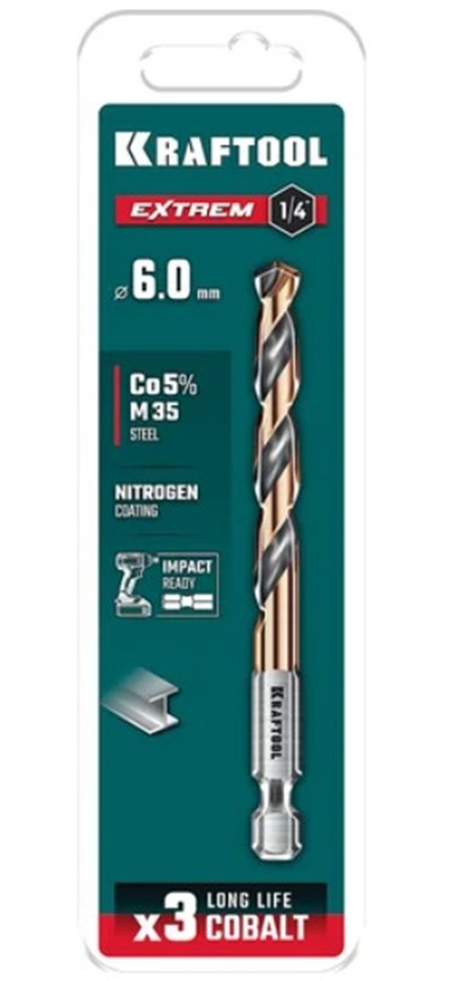 

Сверло Kraftool Impact Ready 29652-6 Kraftool НЕХ-1/4, d 6.0x98мм., по металлу для винтовёртов и шуруповертов, Impact Ready