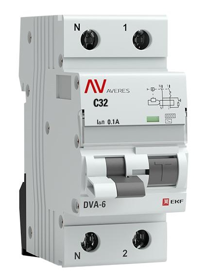 

Автомат дифференциальный EKF rcbo6-1pn-32C-100-ac-av DVA-6 1P+N 32А (C) 100мА (AC) 6кА AVERES, rcbo6-1pn-32C-100-ac-av