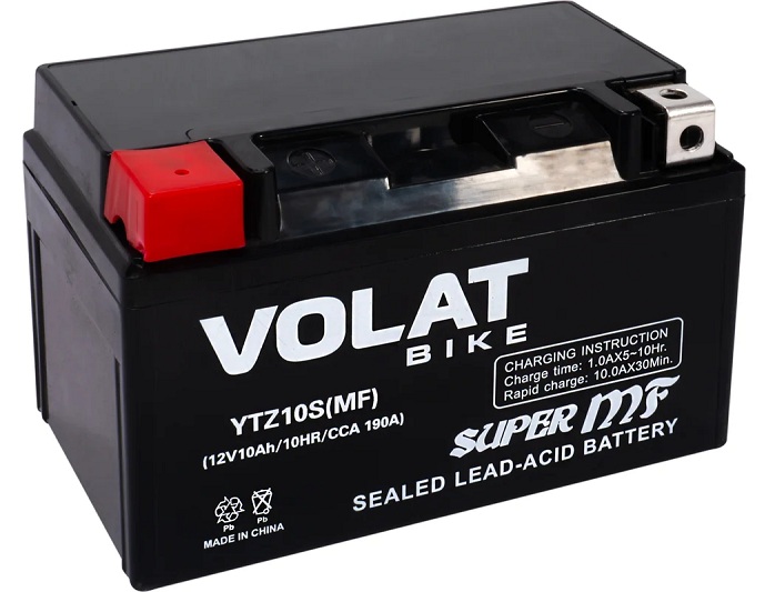 

Батарея VOLAT YTZ10S(MF)Volat (10 Ач, 12 V) Прямая, L+ 150x87x94 (для мототехники), YTZ10S(MF)Volat