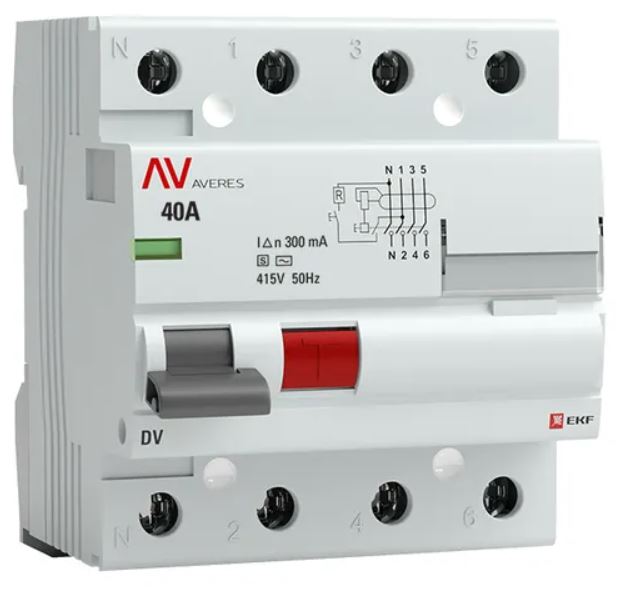 

УЗО EKF rccb-4-40-300-s-av DV 4P 40А/300мА (S) AVERES, rccb-4-40-300-s-av