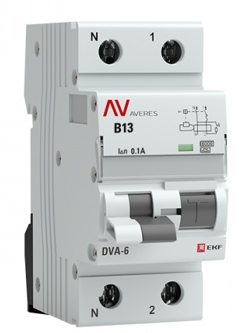 

Автомат дифференциальный EKF rcbo6-1pn-13B-100-a-av DVA-6 1P+N 13А (B) 100мА (A) 6кА AVERES, rcbo6-1pn-13B-100-a-av