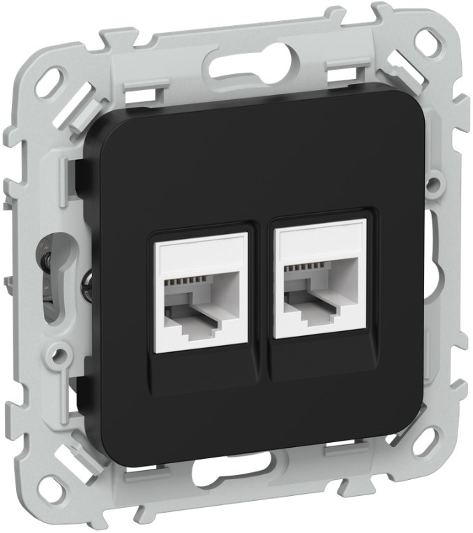 

Розетка компьютерная IEK FI-K22-2-K02 FLITE 2-местная RJ45 категория 6 UTP РК6-2-0-ФлЧ черный, FI-K22-2-K02