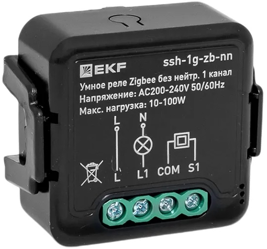 Реле умное EKF ssh-1g-zb-nn в подрозетник 1-канальное без нейтрали Zigbee Connect Select