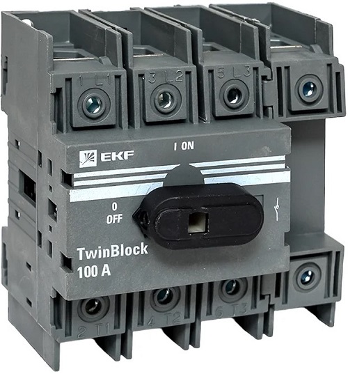 

Рубильник EKF tb-100-4p-f 100A 4P c рукояткой управления для прямой установки TwinBlock, tb-100-4p-f