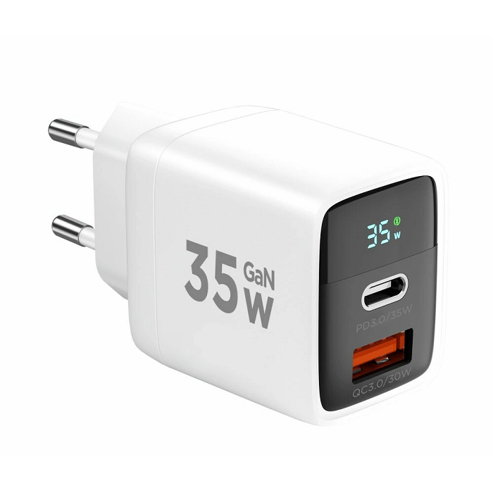 

Зарядное устройство сетевое Cablexpert MP3A-PC-52 Зарядное устройство с дисплеем Cablexpert 35Вт GaN, QC4.0/PD3.0, 1хUSB, 1хType-C, белый, коробка, MP3A-PC-52