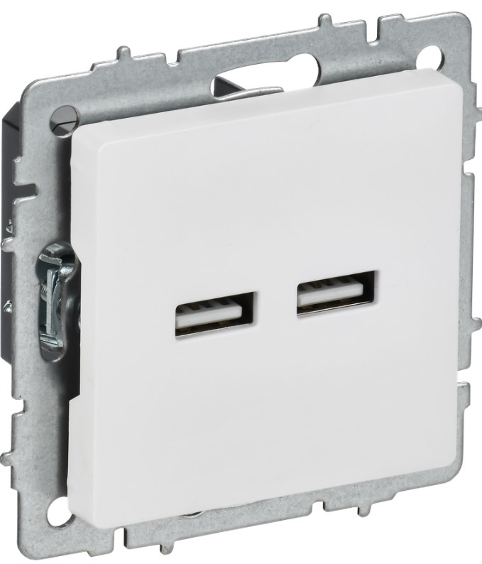 

Розетка USB IEK BR-U21-D31-K91 BRITE Type A+A 5В 3,1А РЮ10-1-БрАБ арктический белый, BR-U21-D31-K91