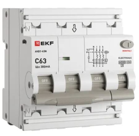 

Автомат дифференциальный EKF D63N46EA63C300 АВДТ-63N 3P+N 63А характеристика C 300мА тип A электронный 6кА PROXIMA, D63N46EA63C300