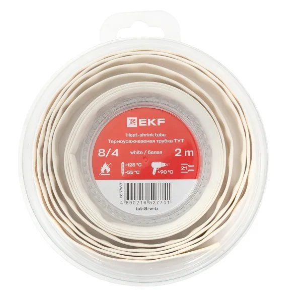 

Термоусаживаемая трубка EKF tut-8-w-b нг 8/4 белая ролик 2 м, tut-8-w-b