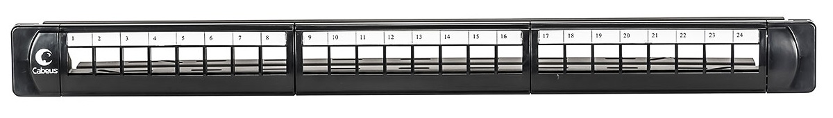 

Патч-панель Cabeus PLB-24 модульная 19", 24 порта, 1U, для неэкранированных модулей, с задним кабельным организатором (без модулей), PLB-24