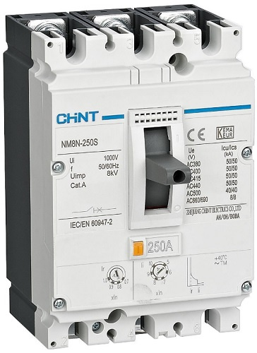 Изображение товара Автоматический выключатель CHINT NM8N 3 полюса для защиты цепей 175-250 А