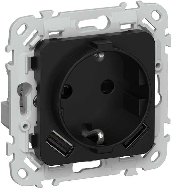 

Розетка с заземлением IEK FI-R14-16-1-U21-D31-K02 FLITE с защитными шторками 16А с USB A+A 3,1А безвинтовое крепление РСЮша11-1-ФлЧ черный, FI-R14-16-1-U21-D31-K02