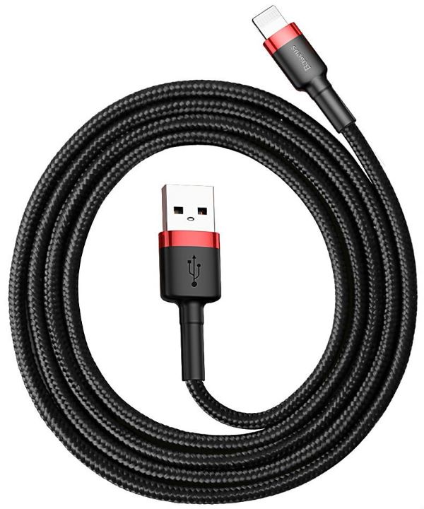 

Кабель интерфейсный Baseus CALKLF-B19 USB Type A - Lightning 2.4A, нейлоновая оплётка, 1m red+black, CALKLF-B19