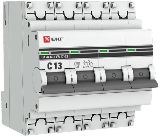 Изображение товара Автоматический выключатель EKF mcb4763-4-13C-pro 4 полюса 13А 400В IP20