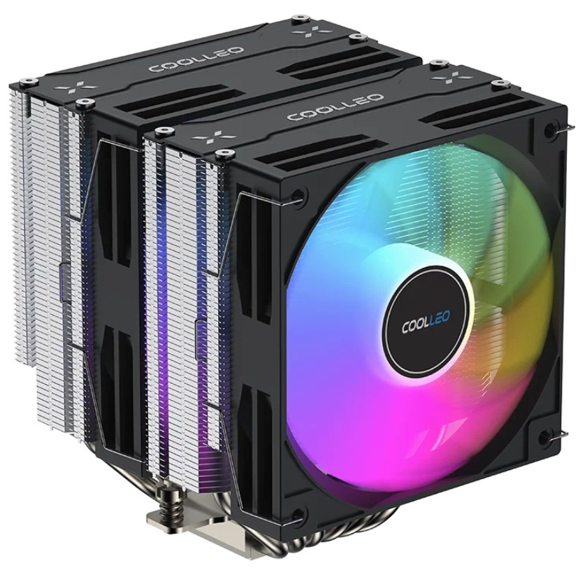 

Кулер Coolleo CL-B60T-ARGB-V2 LGA115x/1200/1700/1851/AM4/AM5 (260W, 2*120mm, 1600rpm, 65.6CFM, 26dBa), CL-B60T-ARGB-V2