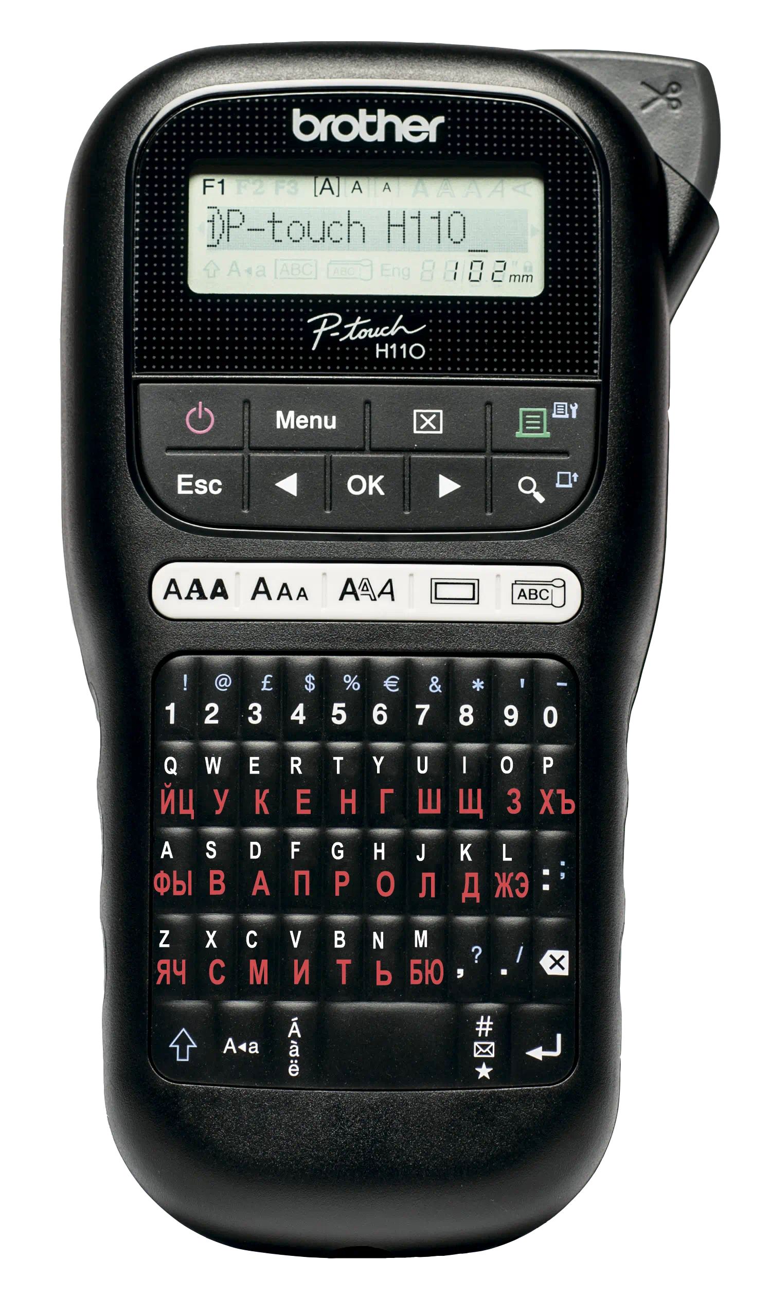

Принтер для печати наклеек Brother PT-H110 (ручной,от 3,5 до 12мм,20мм/сек,180т/д,однострочный), PT-H110