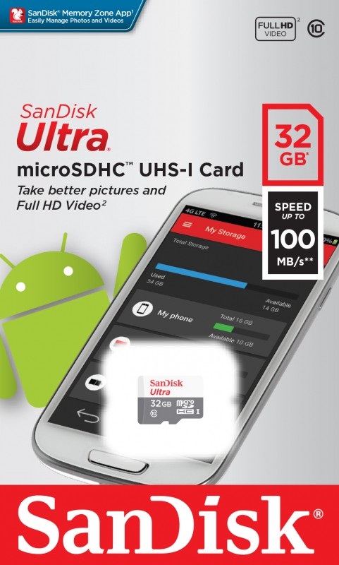 

Карта памяти 32GB SanDisk SDSQUNR-032G-GN3MN microSDHC Class 10 Ultra UHS-I 100MB/s, SDSQUNR-032G-GN3MN
