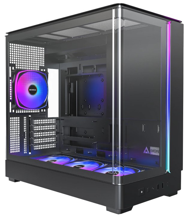 

Корпус mATX Montech KING 15 PRO Black без БП, боковая панель из закалённого стекла, 2*USB 3.0, USB Type-C, KING 15 PRO Black